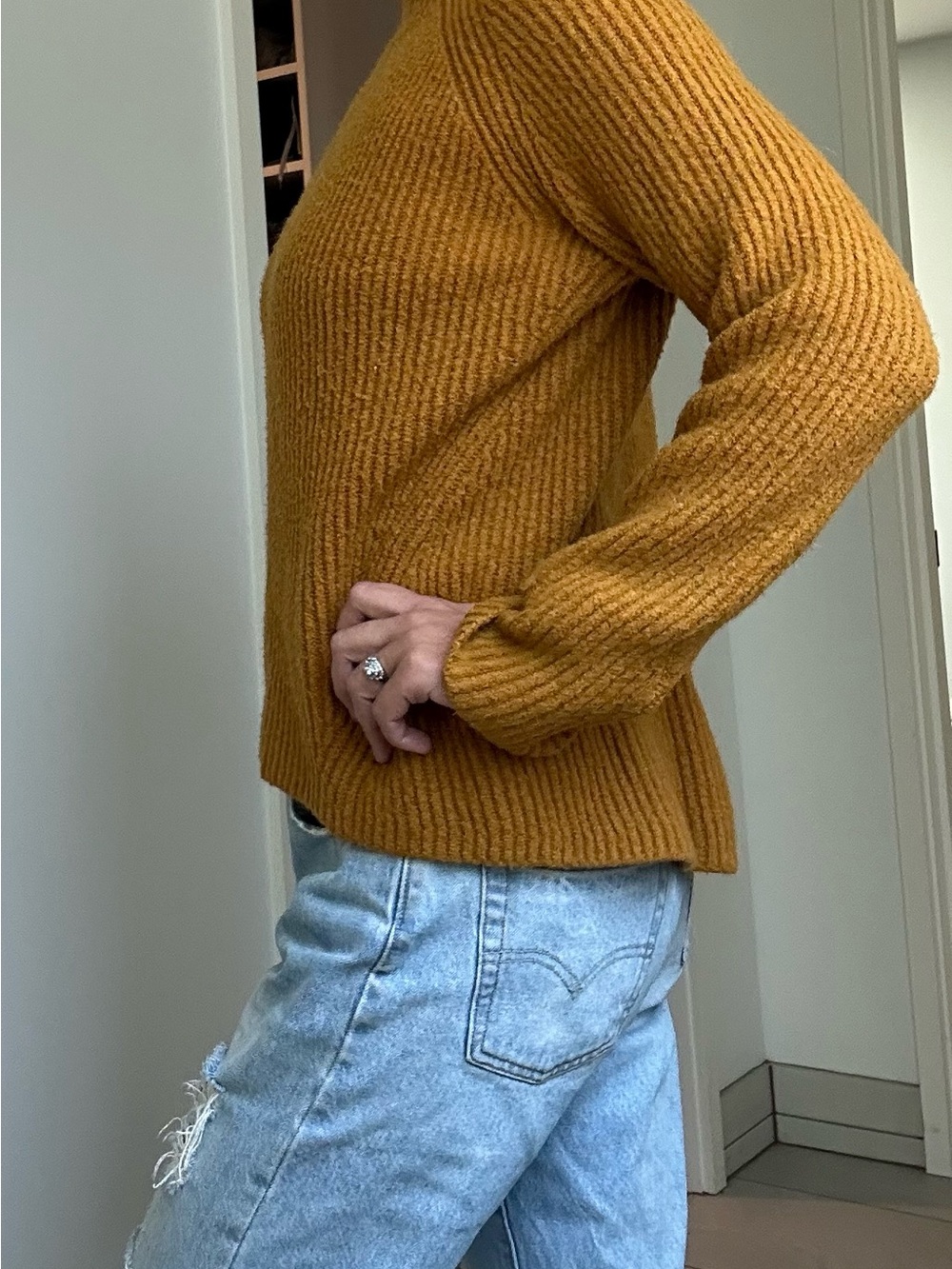 Madewell Scoop-Neck Ribbed Sweater in Mustard Gold